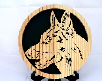 Wooden portrait cut out of dog "THE GERMAN SHEPHERD"