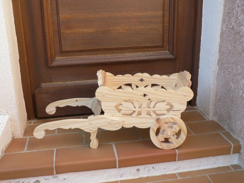 Small cut-out wooden wheelbarrow for decoration Ideal as a Mother's Day gift image 4