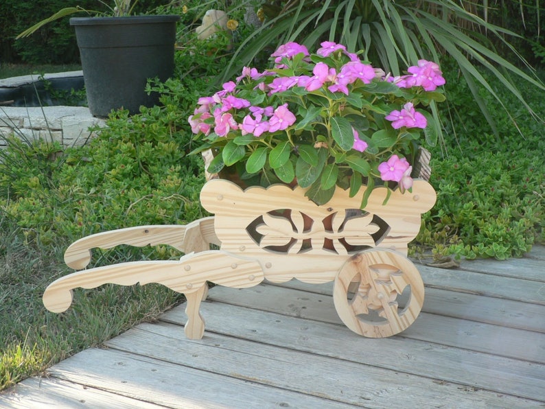 Small cut-out wooden wheelbarrow for decoration Ideal as a Mother's Day gift image 1