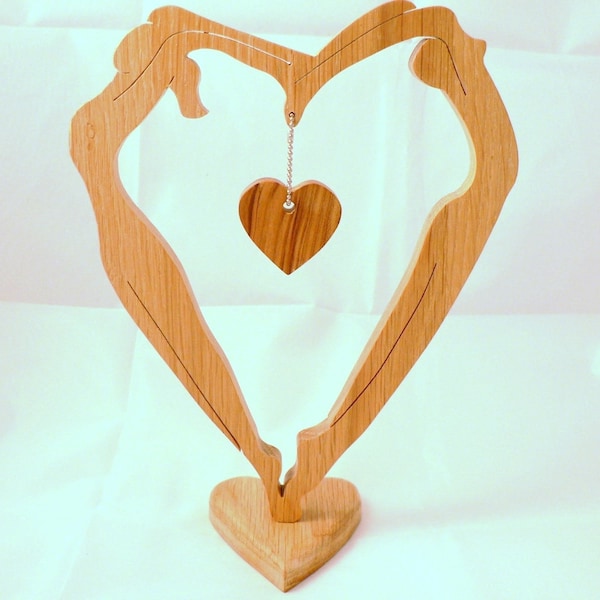 Coeur Saint Valentin "Les amoureux" en bois découpé (chantournage)