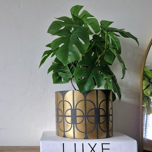 Grey & Gold Art Deco Plant Pot | Home Décor | Eco-friendly | Jesmonite | Handmade