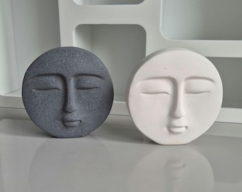 Moon Face Ornament | Sculpture | Handmade | Home Decor | Jesmonite | Shelf Decor