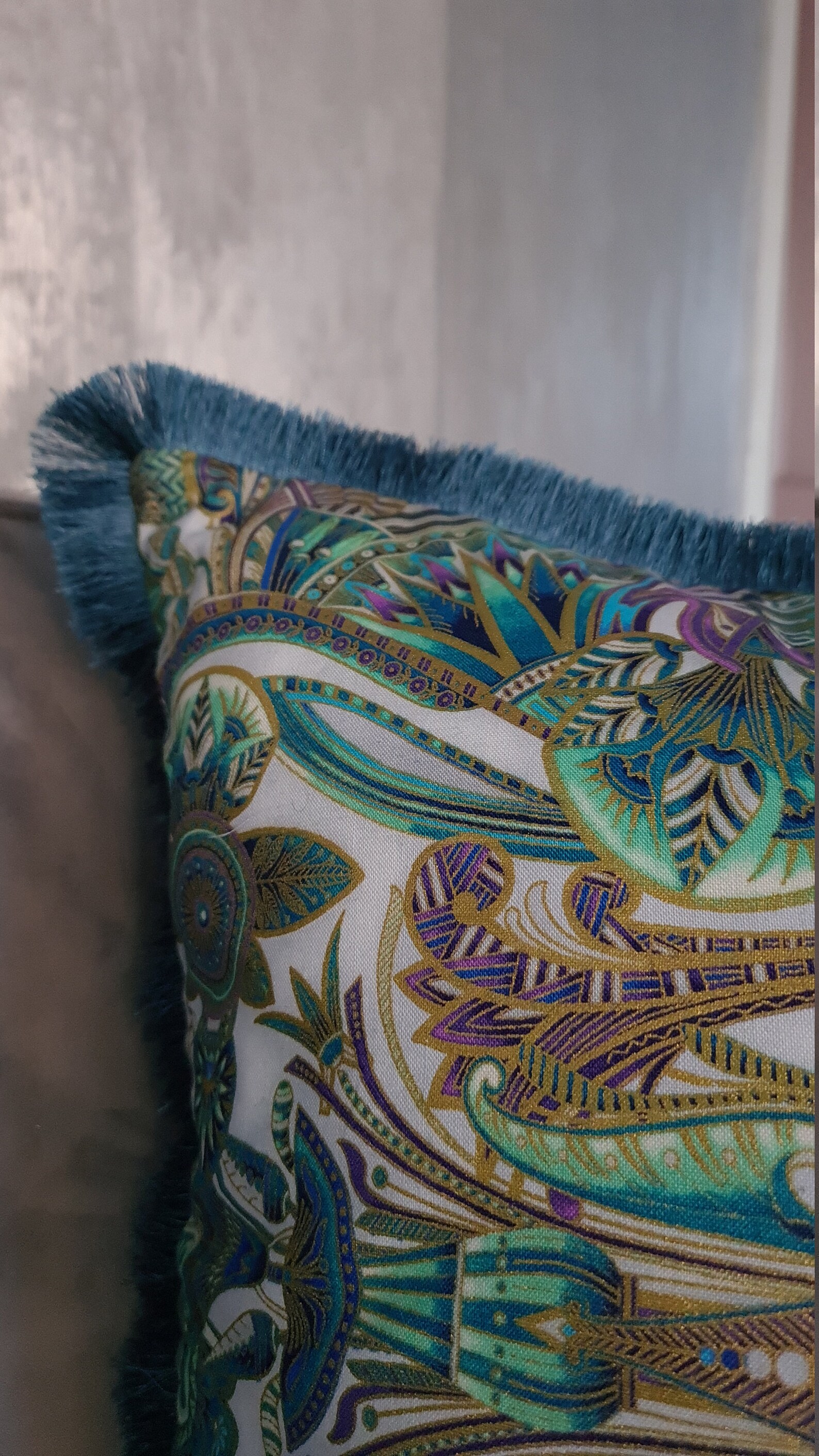 Green and Gold Cushion Green and Gold Fringe Cushion Green Etsy