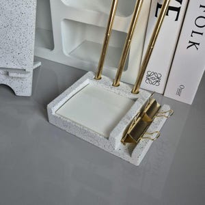 Organiseur de bureau minimaliste en pierre : porte-stylo et bloc-notes - Décoration de bureau Jesmonite