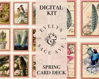 Spring Card Deck Printable Journal Kit - A4 Digital Download - Decorative Papers for Journals and Art