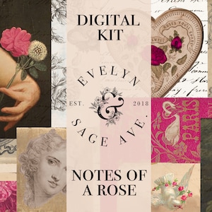 Notes Of A Rose Printable Journal Kit - A4 Digital Download - Decorative Papers for Journals and Art
