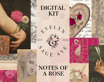 Notes Of A Rose Printable Journal Kit - A4 Digital Download - Decorative Papers for Journals and Art