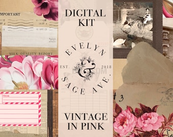 Vintage In Pink Printable Journal Kit - A4 Digital Download - Decorative Papers for Journals and Art