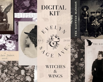 Witches & Wings Printable Journal Kit - A4 Digital Download - Halloween Decorative Papers for Journals and Art
