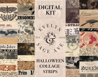 Halloween Collage Strips Printable Journal Kit - A4 Digital Download - Seasonal Decorative Papers for Journals and Art