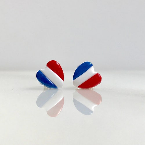 France National Flag 8mm Tricolore Stainless Steel Earrings