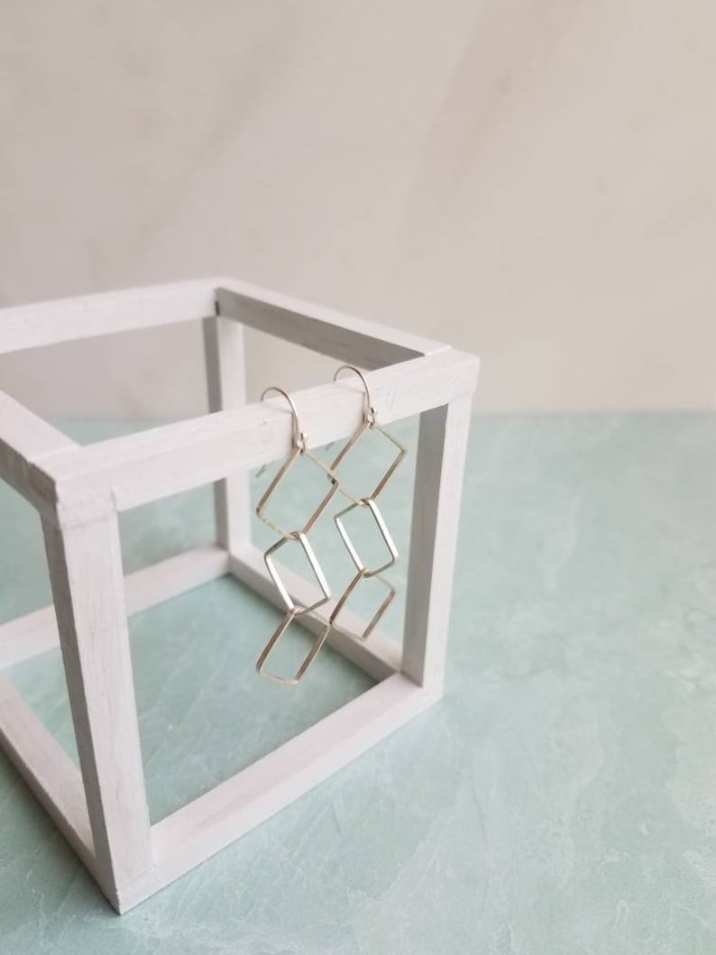 Silver Square Dangles Square Everyday Earrings Metal Wedding Jewelry Hammered Silver Earrings Silver Square Wire Dangle Earrings