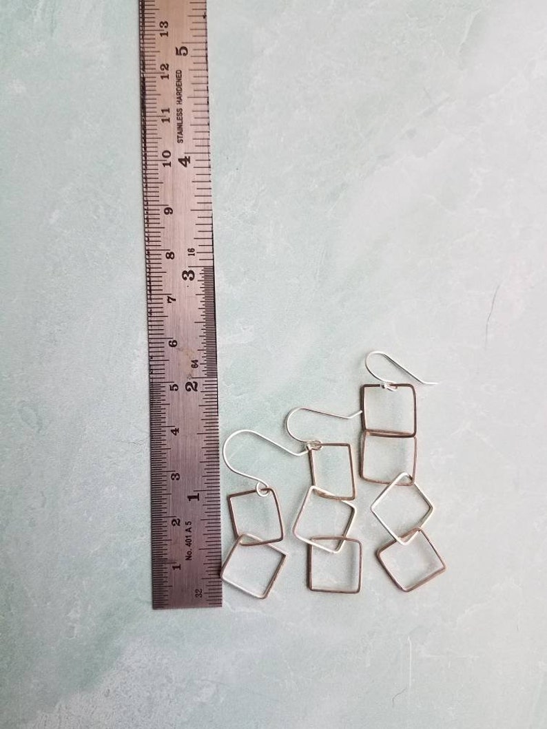 Silver Square Dangles Square Everyday Earrings Metal Wedding Jewelry Hammered Silver Earrings Silver Square Wire Dangle Earrings
