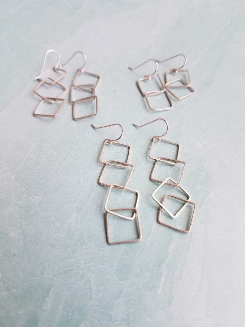 Silver Square Dangles Square Everyday Earrings Metal Wedding Jewelry Hammered Silver Earrings Silver Square Wire Dangle Earrings
