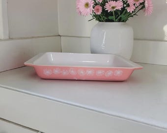 Cazuela vintage PYREX Pink Daisy de 1,25 cuartos de galón. Excelente estado.