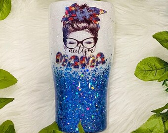 Autism Mama Glitter Tumbler, handmade gift