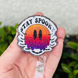 Stay Spooky Badge Reel, Halloween Badge Reel, Nurse Badge Reel, Teacher Badge Reel, Retractable Reel, Custom Badge Reel, Sparkle Badge