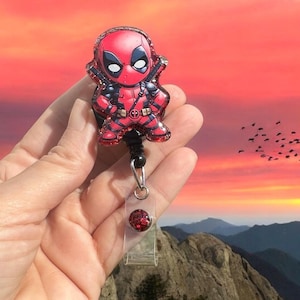 Deadpool Badge Reel, Cute Baby Deadpool, ID Holder, Nurse Badge Reel, Teacher Badge Reel, Glitter Badge Reel, Funny, X-men,Comic Book, Chibi