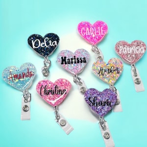 Glitter Heart Badge Reel, Cute Heart Badge Reel, Nurse Badge Reel, Teacher Badge Reel, Retractable Reel, Custom Badge Reel, Valentine’s Day