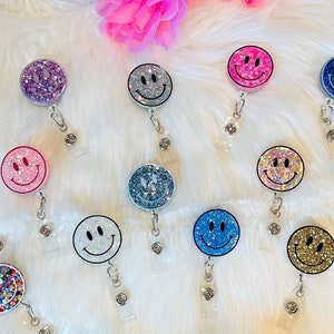 Smile Face Badge Reel, Happy Face Badge Reel, Nurse Badge Reel, Teacher Badge Reel, Retractable Reel, Custom Badge Reel, Acrylic Badge Reel