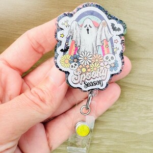 Floral Ghost Badge Reel, Spooky Season Badge Reel, Nurse Badge Reel, Teacher Badge Reel, ID Holder, Ghost, Retro Badge Reel, Halloween, Cute