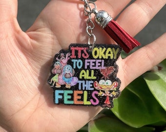 It’s ok to feel all the feels Glitter Keychain, Resin Keychain, Backpack charm, Team Gift, Teacher Gift, luggage tag, Inside Out 2, Funny