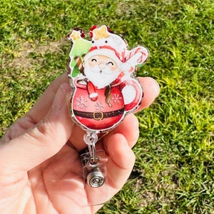 Christmas Glitter Badge Reel, Santa Claus Badge Reel, Nurse Badge Reel, Badge Reel, Retractable Reel, Custom Badge Reel, Teacher Badge reel