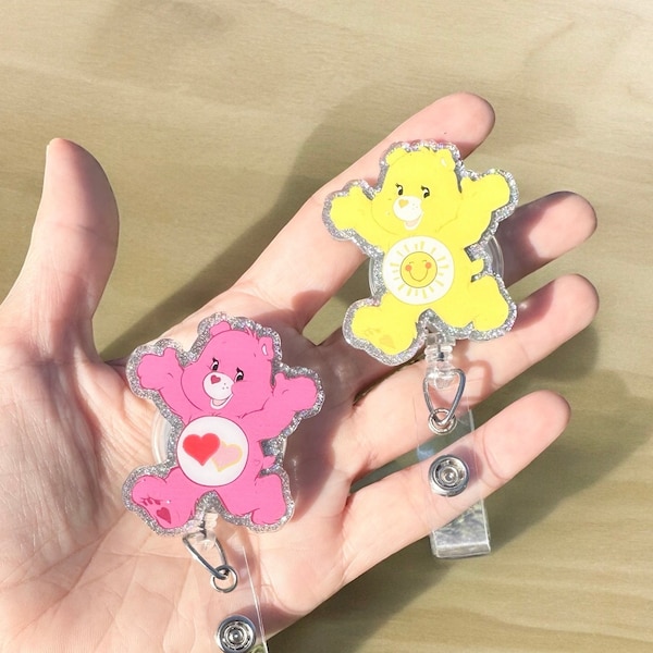 Care Bear Badge Reel, Care Bear ID Holder, Nurse Badge Reel, Teacher Badge Reel, Retractable Reel, Glitter Badge Reel, Acrylic Badge Reel