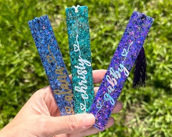 Personalized Glitter Book mark, Book Accessory’s, Bookmark for Women, Bookmark with Tassel, Bookmark for Teacher, Handmade Resin Bookmarks