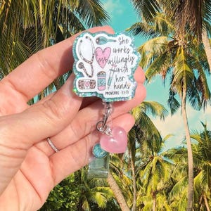 Nurse Badge Reel, CNA Badge Reel, Glitter badge reel, Nurse Badge Reel, Badge Reel, Retractable Reel, she works willingly with her hands