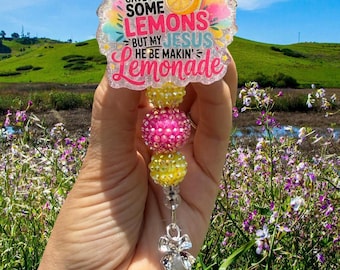 Life Gave me Some Lemons but my Jesus he be makin Lemonade, Christian Badge Reel, Teacher Badge Reel, Nurse Badge Reel, Retractable, Glitter