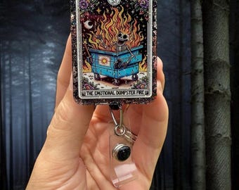 The Emotional Dumpster Fire Tarot Badge Reel, Nurse Badge Reel, Funny Badge Reel, ID Holder, Tarot Card Badge Reel, Dumpster Fire, Funny