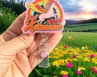 Ketamine Badge Reel, CRNA, Anesthesia Nurse, Medical ID Holder, Glitter Badge Reel, Unicorn badge Reel, Pain Specialist, Vet, Retro, Funny