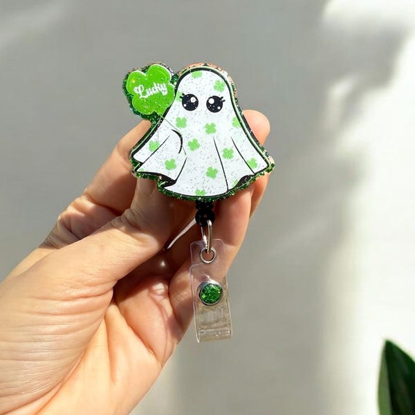 Cute Ghost Badge Reel, St Patrick’s Day badge reel, Nurse Badge Reel, Teacher Badge Reel, Retractable Reel, Lucky Badge Reel, Sparkle Badge
