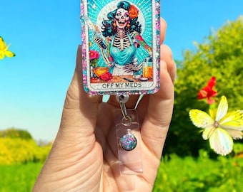 Funny Badge Reel, Off My Meds, Nurse Badge Reel, Dead Inside Badge Reel, Spooky Season, Halloween, Tarot Card Badge Reel, Tarot Card