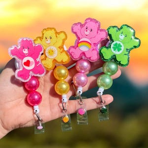 Care Bear Badge Reel, Nurse Badge Reel, Teacher Badge Reel, Retractable Reel, Glitter Badge Reel, 80&#39;s Cartoon, Retro, Cute Bear, Pediatric