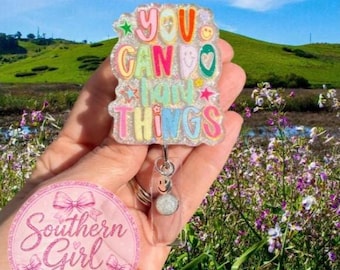 You Can Do Hard Things Badge Reel, Nurse Badge Reel, Teacher Badge Reel, Retractable, Glitter Badge, Inspirational Badge Reel, Motivation