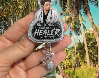 Skin of a Healer Badge Reel, Edward Badge Reel, Glitter Badge Reel, Doctor Badge Reel, Gift for Doctor, Book lover, Student Nurse Gift