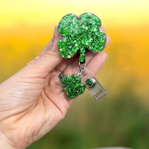 St. Patrick’s Day Badge Reel, Nurse Badge Reel, Teacher Badge Reel, Retractable Reel, Glitter Badge Reel, Four leaf clover, Lucky Shamrock