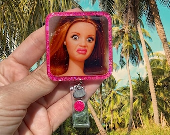 Cringe Doll WTF Badge Reel, Nurse Badge Reel, Teacher Badge Reel, Retractable Reel, Glitter, Funny Nurse Gift, RN ID Holder, Cute Badge