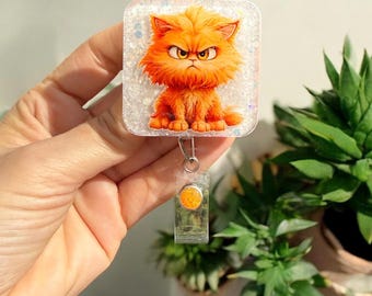 Angry Cat Badge Reel, Kitten badge reel, ID Holder, Nurse Badge Reel, Teacher Badge Reel, Retractable Reel, Glitter Badge Reel, Funny, Cute