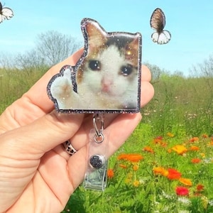Sad Cat Badge Reel, Funny Cat badge reel, ID Holder, Nurse Badge Reel, Teacher Badge Reel,Retractable Reel, Glitter Badge Reel, Cute, Meme