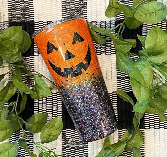 Halloween Glitter Tumbler Jack O Lantern Glitter Tumbler With Etsy