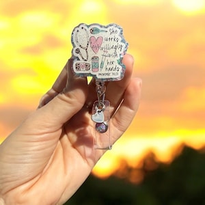 Nurse Badge Reel, CNA Badge Reel, Glitter badge reel, Nurse Badge Reel, Badge Reel, Retractable Reel, she works willingly with her hands