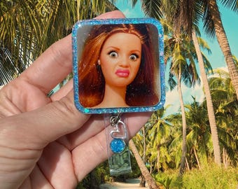 Cringe Doll WTF Badge Reel, Nurse Badge Reel, Teacher Badge Reel, Retractable Reel, Glitter, Funny Nurse Gift, RN ID Holder, Cute Badge