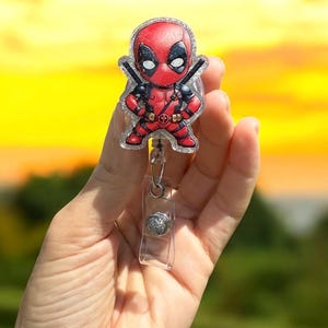 Deadpool Badge Reel, Cute Baby Deadpool, Nurse Badge Reel, Teacher Badge Reel, Glitter Badge Reel, Funny, X-men, Comic Book, Chibi, Cartoon