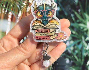 Book Dragon Badge Reel, Book lover Badge Reel, Nurse Badge Reel, Teacher Badge Reel, Retractable Reel, Glitter Badge Reel, Dragon Lover