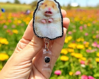 Scared Hamster Badge Reel, Cute Hamster Badge Reel, Nurse Badge Reel, Teacher Badge Reel, Retractable, Trendy Badge Reel, Animal ID Holder
