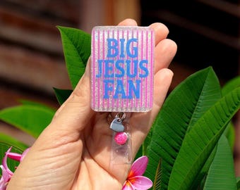Big Jesus Fan Badge Reel, Christian Badge Reel, Teacher Badge Reel, Nurse Badge Reel, Retractable, Glitter, Trendy, Preppy, Faith, Cute