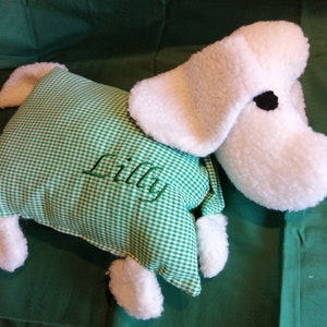 Cuddly pillow dog, plush toy, stuffed dog,
